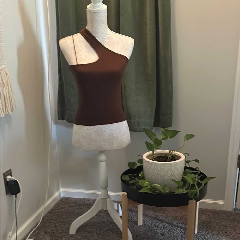 ZARA One-Shoulder Asymmetrical Brown Top